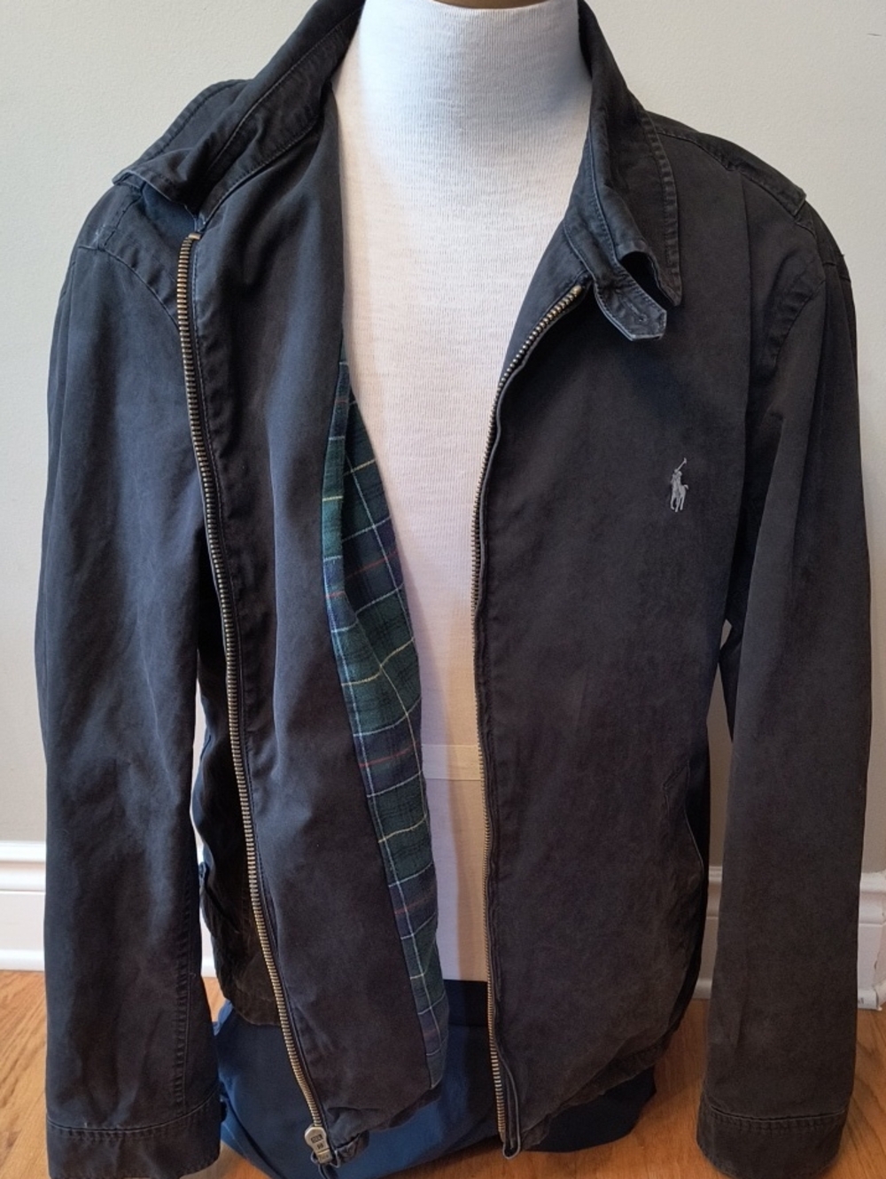 Polo by Ralph Lauren Black Harrington Jacket with Green Tartan Lining